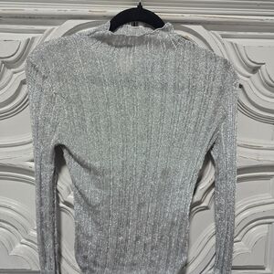 H&M Silver Metallic Ribbed Long-Sleeve Top